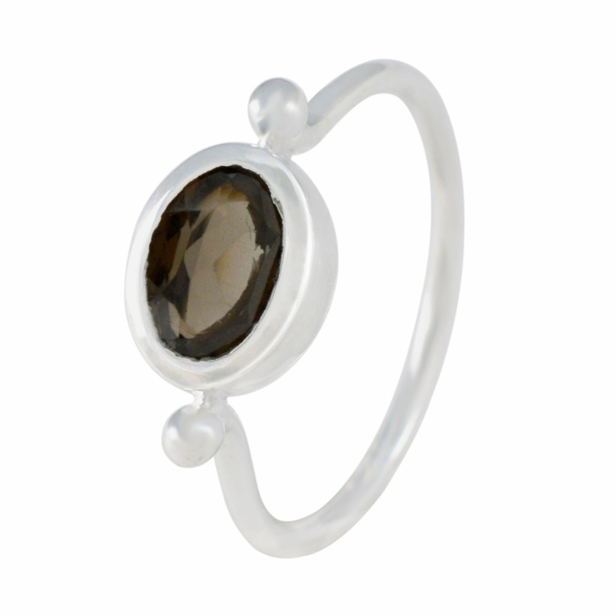 Smoky Quartz Solitaire American 925 Sterling Silver Brown Gemstone Dainty Trendy Ring Jewelry