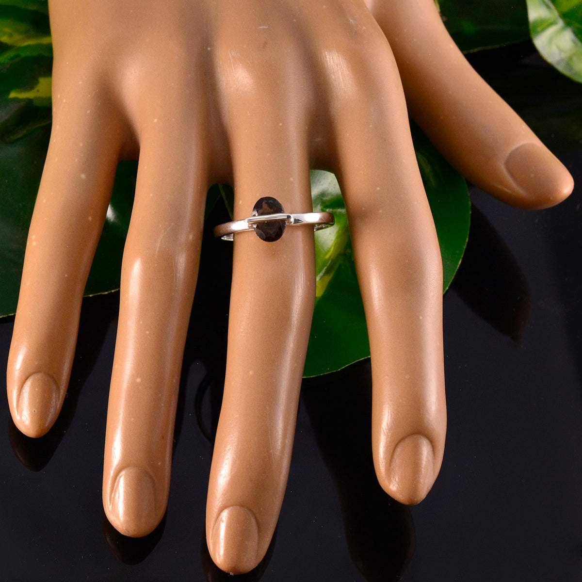 Smoky Quartz Solitaire Korean 92.5 Silver Brown Gems Delicate Sophisticated Ring Jewelry