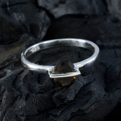 Smoky Quartz Solitaire Korean 92.5 Silver Brown Gems Delicate Sophisticated Ring Jewelry