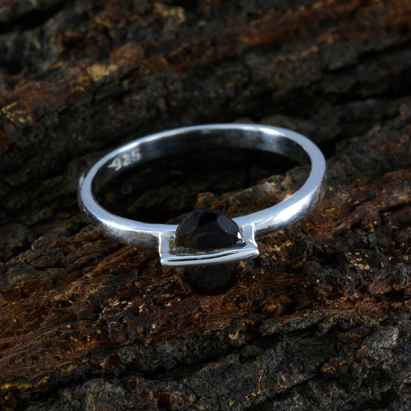 Smoky Quartz Solitaire Korean 92.5 Silver Brown Gems Delicate Sophisticated Ring Jewelry
