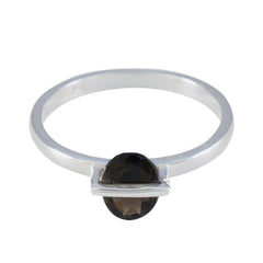 Smoky Quartz Solitaire Korean 92.5 Silver Brown Gems Delicate Sophisticated Ring Jewelry