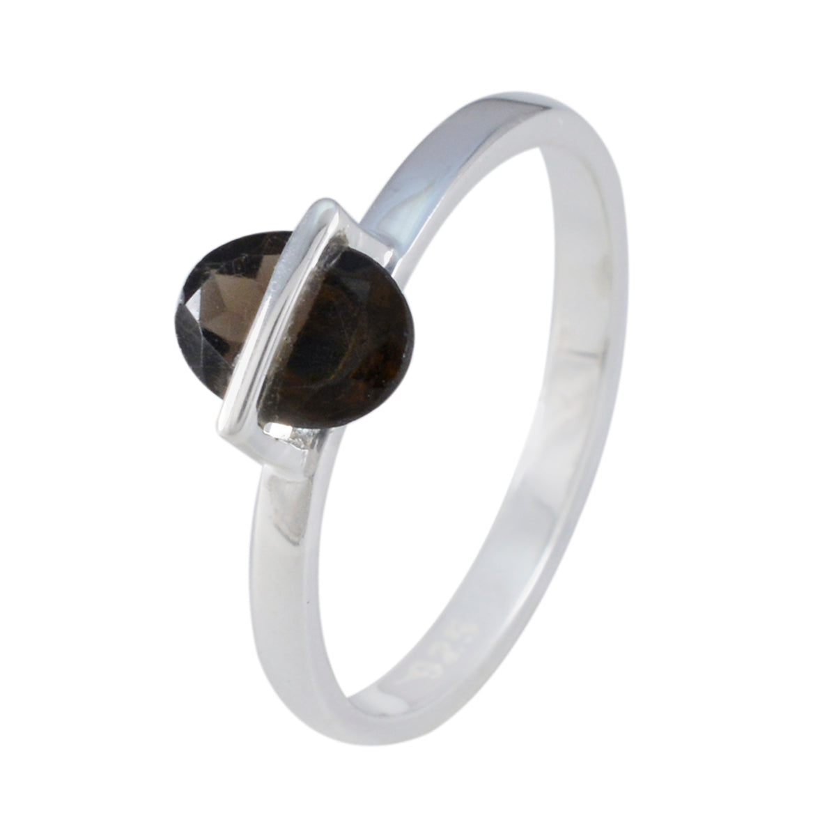 Smoky Quartz Solitaire Korean 92.5 Silver Brown Gems Delicate Sophisticated Ring Jewelry