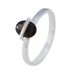 Smoky Quartz Solitaire Korean 92.5 Silver Brown Gems Delicate Sophisticated Ring Jewelry