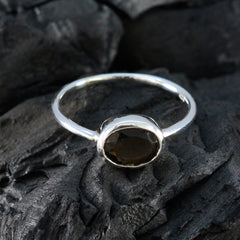 Smoky Quartz Solitaire Japanese 92.5 Silver Brown Gemstone Elegant  Feminine Ring Jewelry