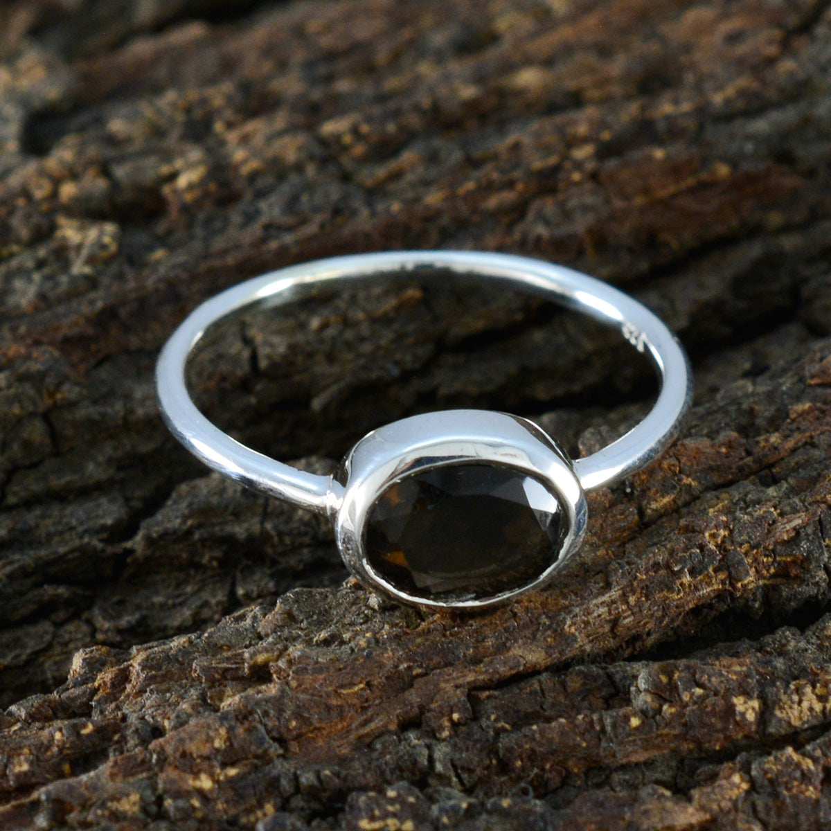 Smoky Quartz Solitaire Japanese 92.5 Silver Brown Gemstone Elegant  Feminine Ring Jewelry