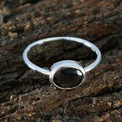 Smoky Quartz Solitaire Japanese 92.5 Silver Brown Gemstone Elegant  Feminine Ring Jewelry