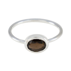 Smoky Quartz Solitaire Japanese 92.5 Silver Brown Gemstone Elegant  Feminine Ring Jewelry