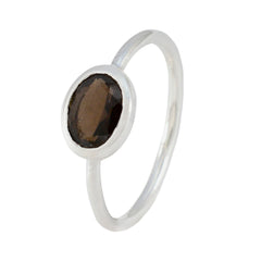Smoky Quartz Solitaire Japanese 92.5 Silver Brown Gemstone Elegant  Feminine Ring Jewelry