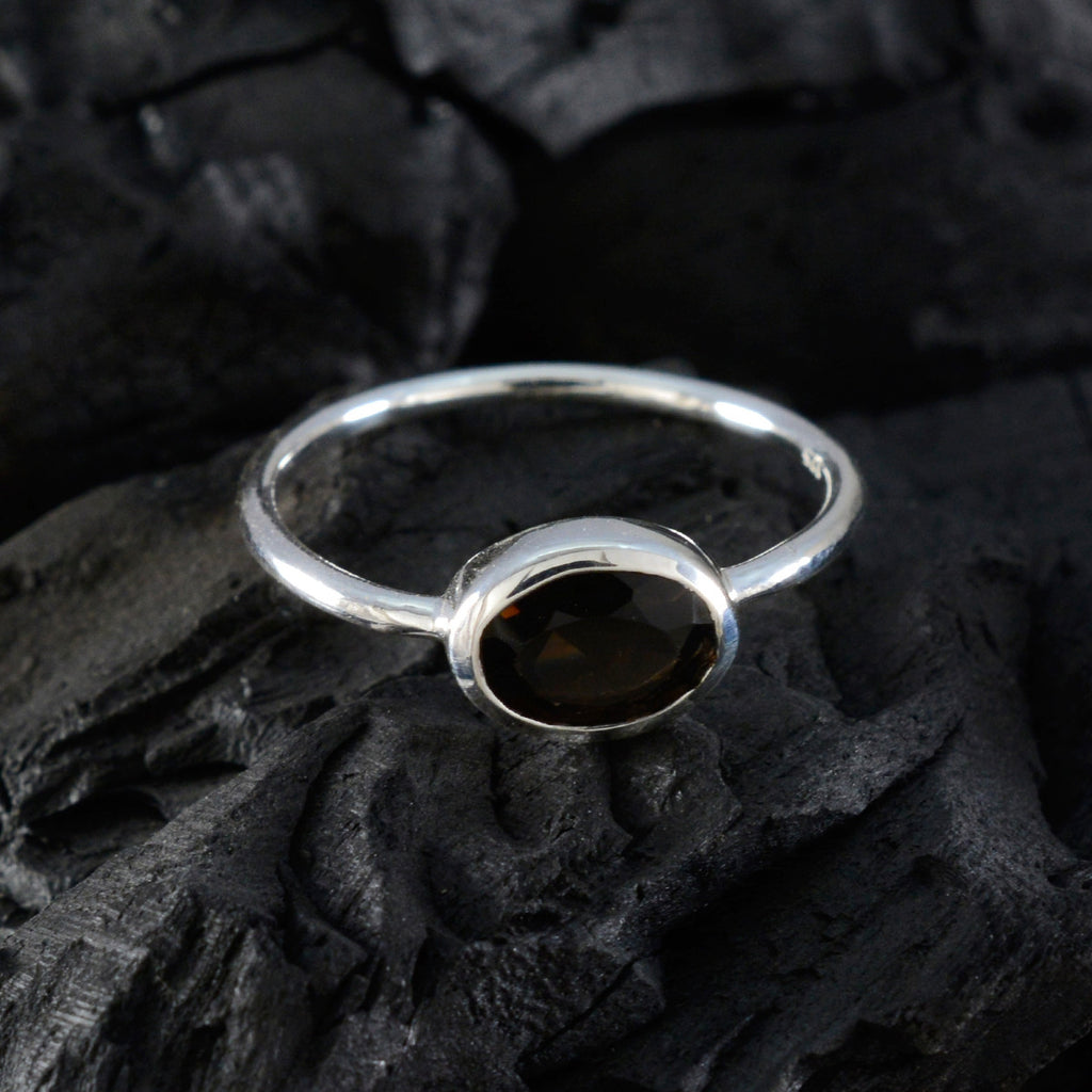 Smoky Quartz Solitaire Japanese 925 Sterling Silver Brown Gemstones Elegant  Sophisticated Ring Jewellery