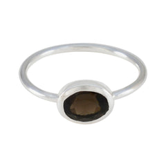 Smoky Quartz Solitaire Japanese 925 Sterling Silver Brown Gemstones Elegant  Sophisticated Ring Jewellery