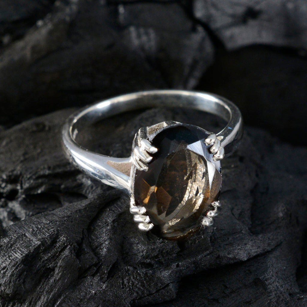 Smoky Quartz Solitaire German Sterling Silver Brown Gemstones Tiny Contemporary Ring Jewellery