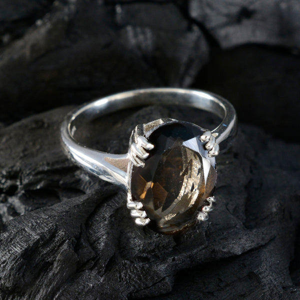 Smoky Quartz Solitaire German Sterling Silver Brown Gemstones Tiny Contemporary Ring Jewellery