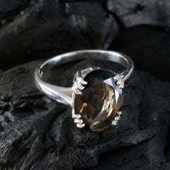 Smoky Quartz Solitaire German Sterling Silver Brown Gemstones Tiny Contemporary Ring Jewellery