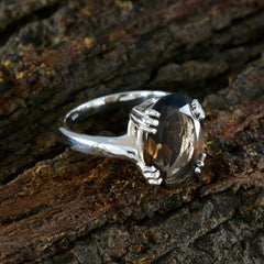 Smoky Quartz Solitaire German Sterling Silver Brown Gemstones Tiny Contemporary Ring Jewellery
