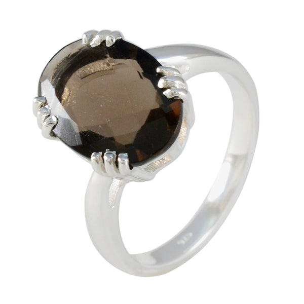 Smoky Quartz Solitaire German Sterling Silver Brown Gemstones Tiny Contemporary Ring Jewellery
