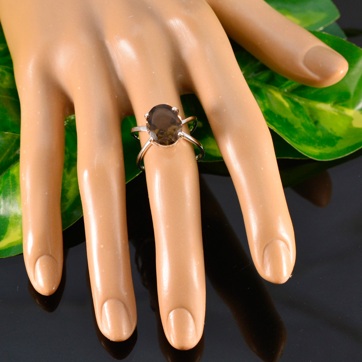 Smoky Quartz Solitaire Russian Sterling Silver Brown Gems Tiny Ethnic Ring Jewellery