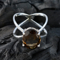 Smoky Quartz Solitaire Russian Sterling Silver Brown Gems Tiny Ethnic Ring Jewellery