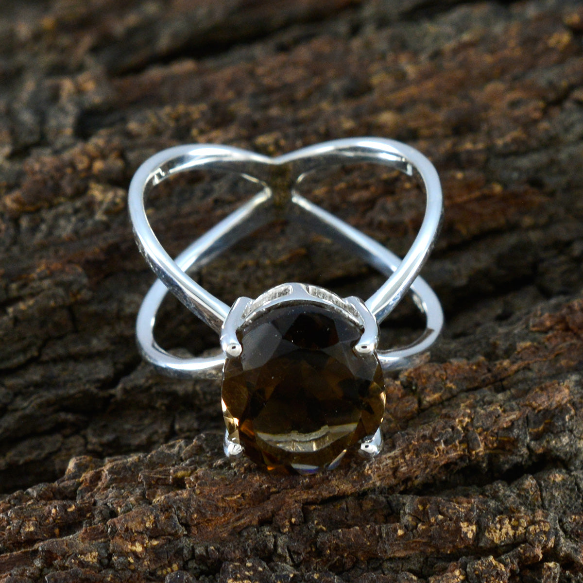 Smoky Quartz Solitaire Russian Sterling Silver Brown Gems Tiny Ethnic Ring Jewellery