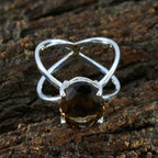 Smoky Quartz Solitaire Russian Sterling Silver Brown Gems Tiny Ethnic Ring Jewellery
