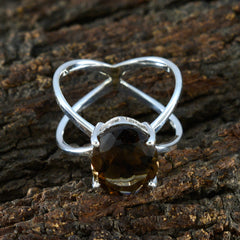 Smoky Quartz Solitaire Russian Sterling Silver Brown Gems Tiny Ethnic Ring Jewellery