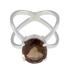 Smoky Quartz Solitaire Russian Sterling Silver Brown Gems Tiny Ethnic Ring Jewellery