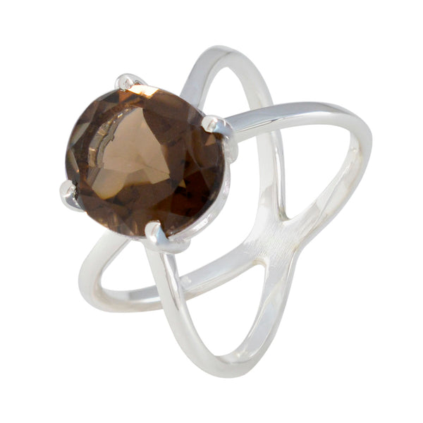 Smoky Quartz Solitaire Russian Sterling Silver Brown Gems Tiny Ethnic Ring Jewellery