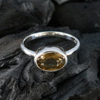 Smoky Quartz Solitaire Korean 925 Sterling Silver Brown Gemstone Dainty Modern Ring Jewellery