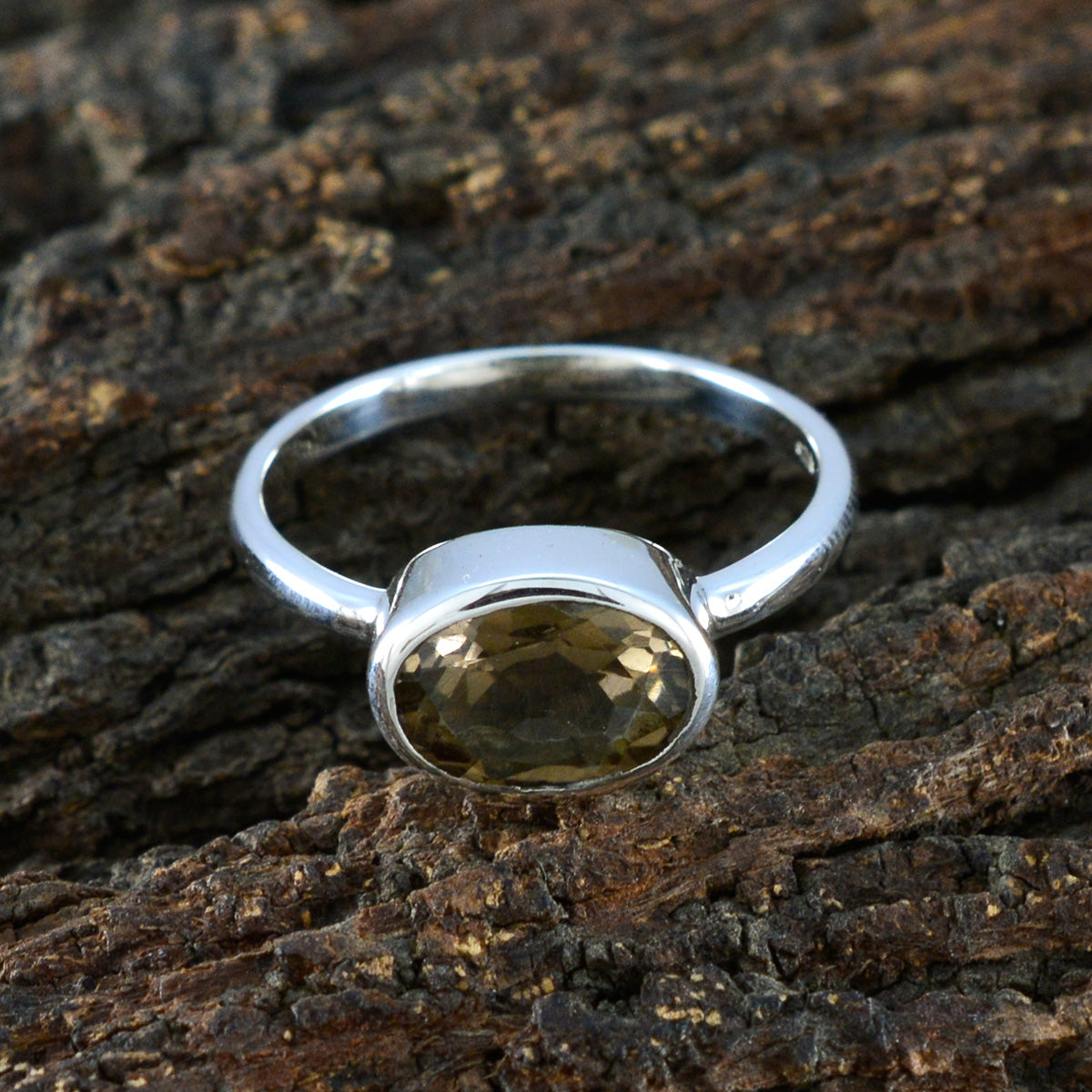 Smoky Quartz Solitaire Korean 925 Sterling Silver Brown Gemstone Dainty Modern Ring Jewellery