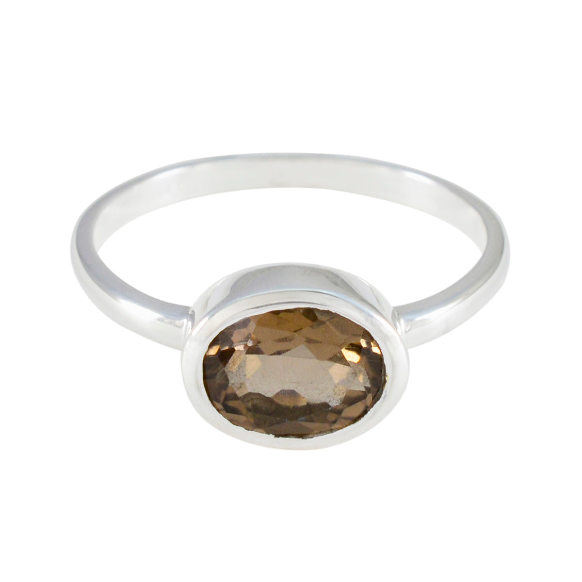 Smoky Quartz Solitaire Korean 925 Sterling Silver Brown Gemstone Dainty Modern Ring Jewellery メイン画像