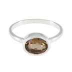 Smoky Quartz Solitaire Korean 925 Sterling Silver Brown Gemstone Dainty Modern Ring Jewellery
