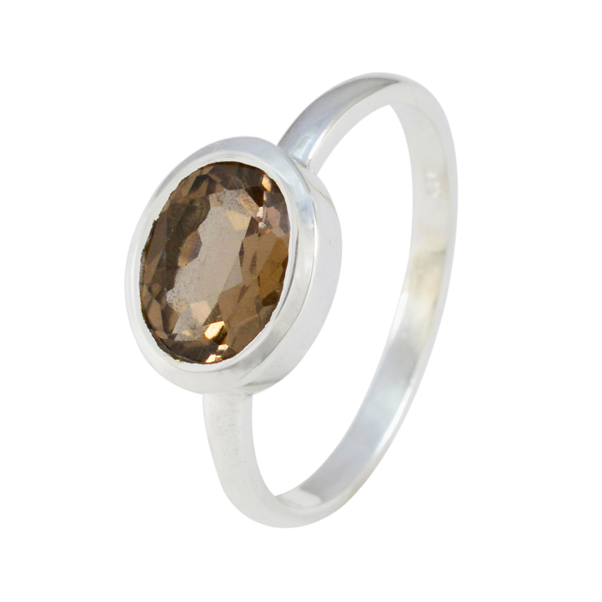 Smoky Quartz Solitaire Korean 925 Sterling Silver Brown Gemstone Dainty Modern Ring Jewellery