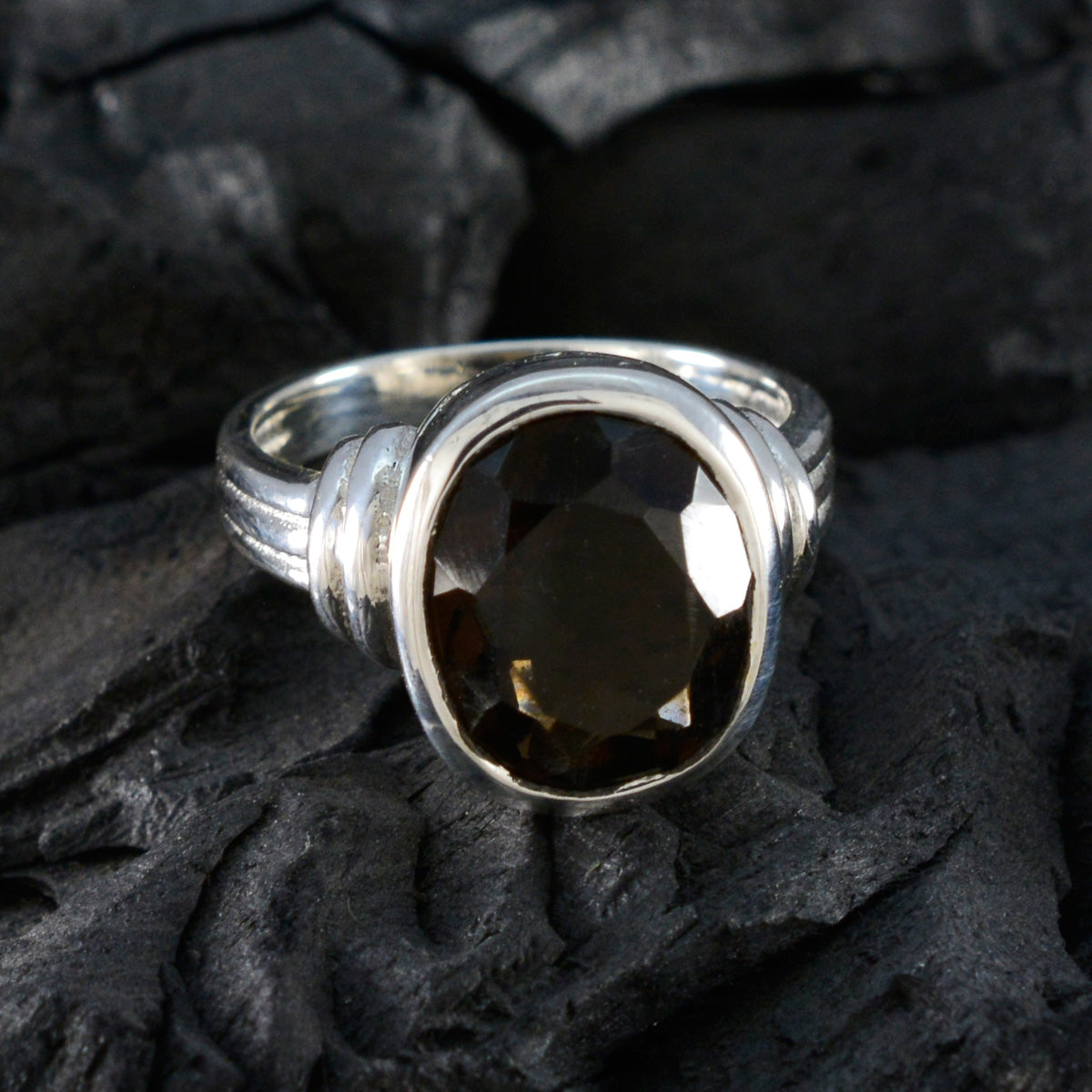 Smoky Quartz Solitaire Indian 925 Sterling Silver Brown Gemstone Minimal Traditional Ring Jewelry