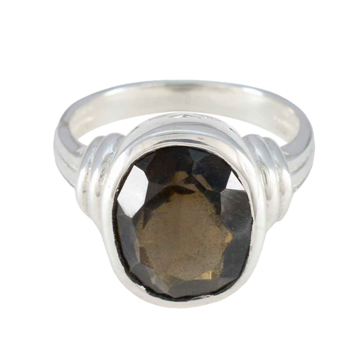 Smoky Quartz Solitaire Indian 925 Sterling Silver Brown Gemstone Minimal Traditional Ring Jewelry メイン画像