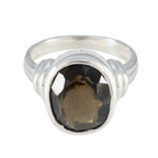 Smoky Quartz Solitaire Indian 925 Sterling Silver Brown Gemstone Minimal Traditional Ring Jewelry