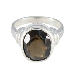 Smoky Quartz Solitaire Indian 925 Sterling Silver Brown Gemstone Minimal Traditional Ring Jewelry