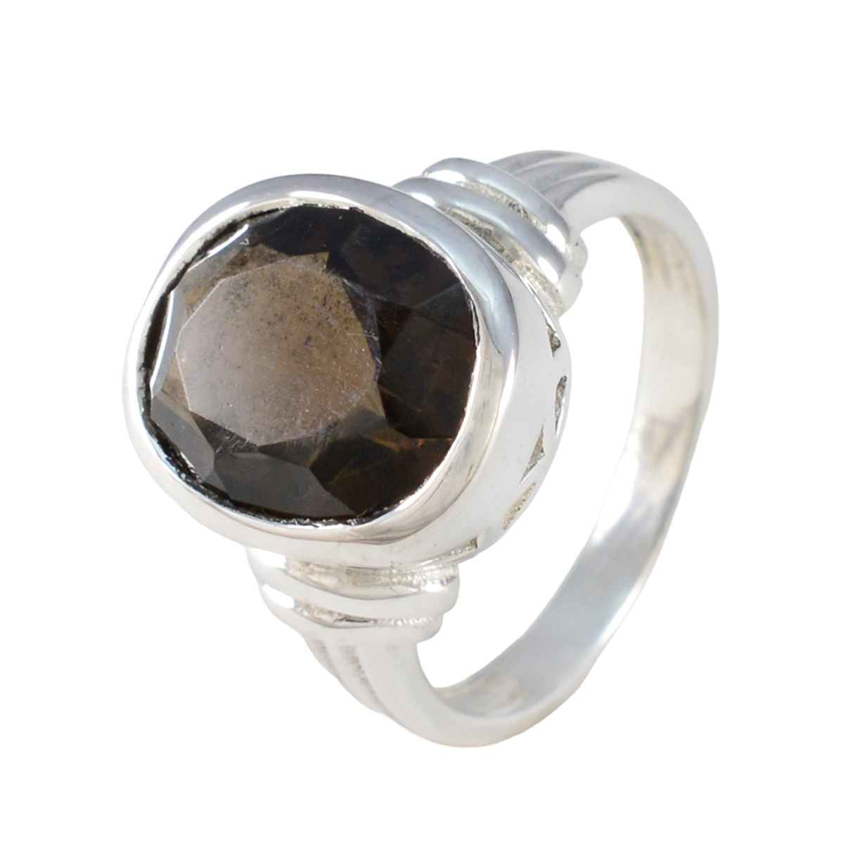 Smoky Quartz Solitaire Indian 925 Sterling Silver Brown Gemstone Minimal Traditional Ring Jewelry