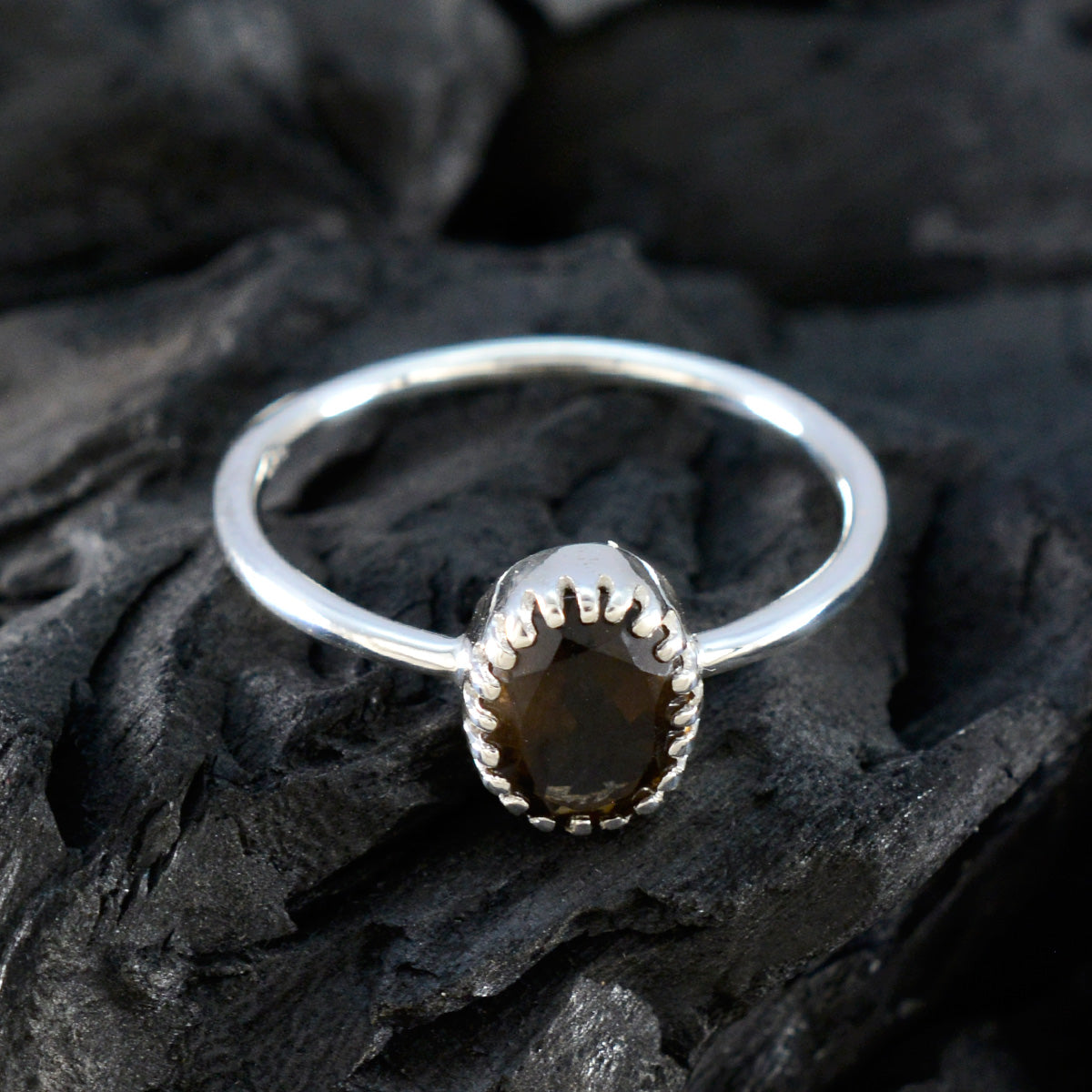 Smoky Quartz Solitaire Japanese Silver Brown Gemstones Delicate Glamorous Ring Jewellery