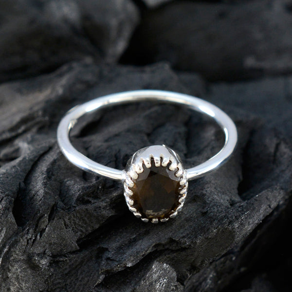 Smoky Quartz Solitaire Japanese Silver Brown Gemstones Delicate Glamorous Ring Jewellery