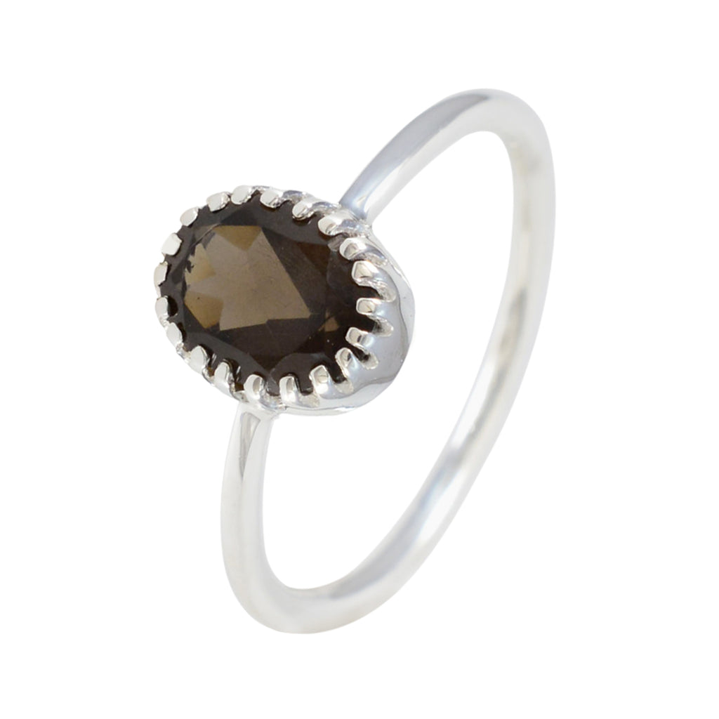 Smoky Quartz Solitaire Japanese Silver Brown Gemstones Delicate Glamorous Ring Jewellery