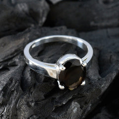 Smoky Quartz Solitaire Moroccan 925 Silver Brown Gemstone Tiny Traditional Ring Jewellery
