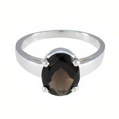 Smoky Quartz Solitaire Moroccan 925 Silver Brown Gemstone Tiny Traditional Ring Jewellery
