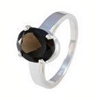 Smoky Quartz Solitaire Moroccan 925 Silver Brown Gemstone Tiny Traditional Ring Jewellery