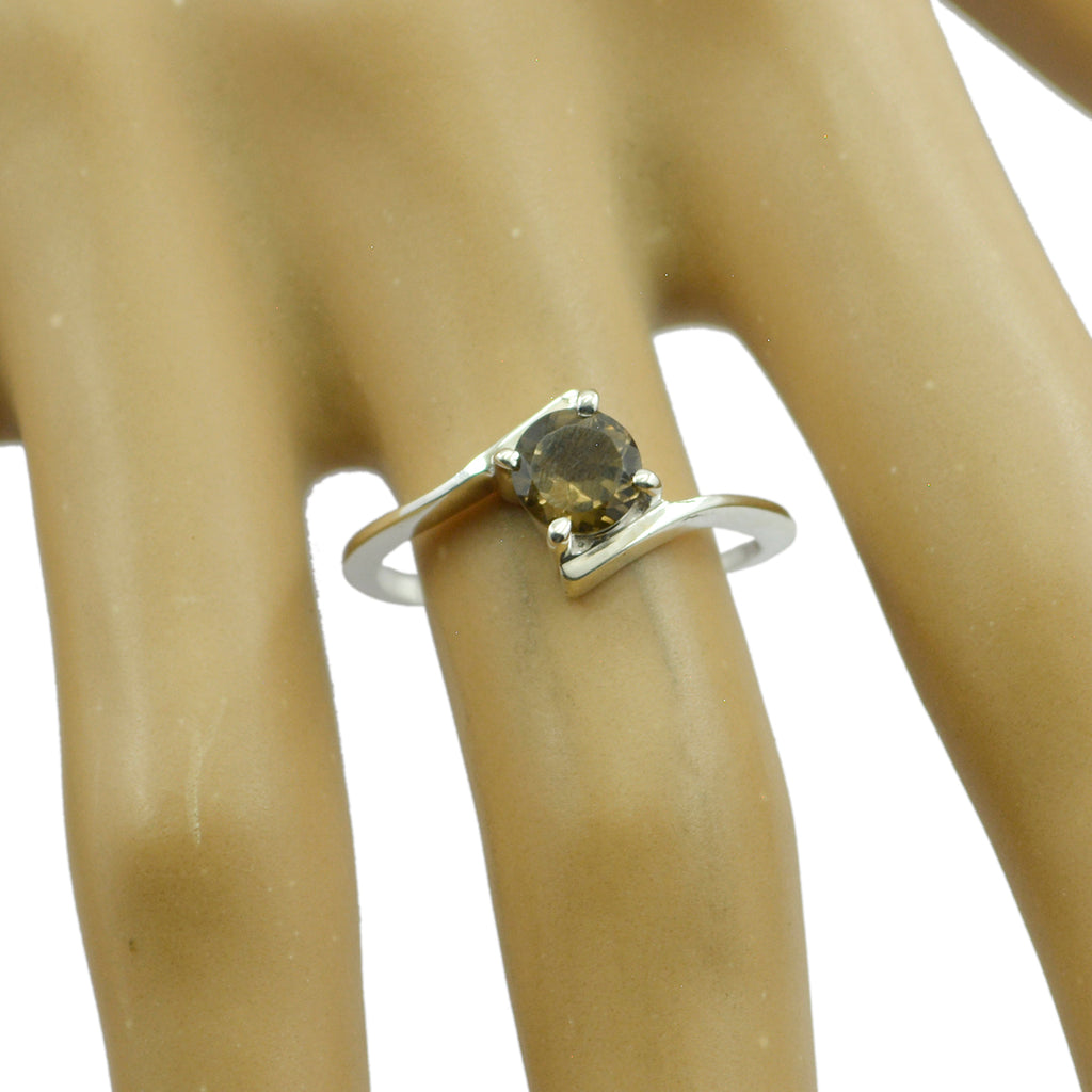 smoky quartz Solitaire Japanese 925 Silver Brown Gemstone Dainty Graceful Ring Jewellery