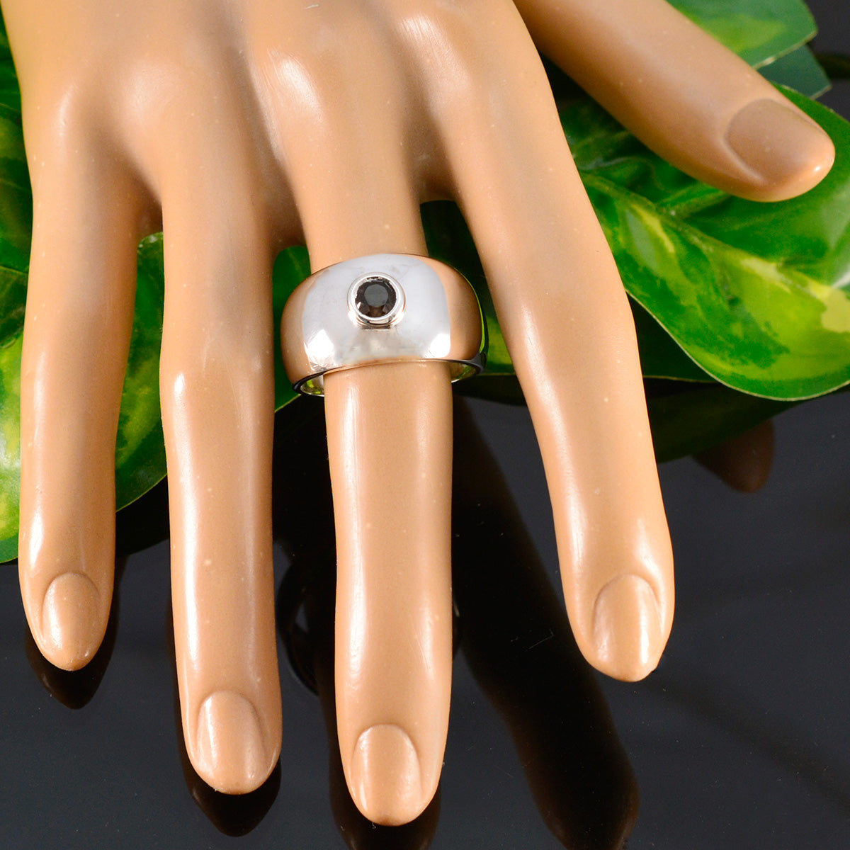 Smoky Quartz Solitaire German 925 Silver Brown Gemstone Eye catching Romantic Ring Jewelry