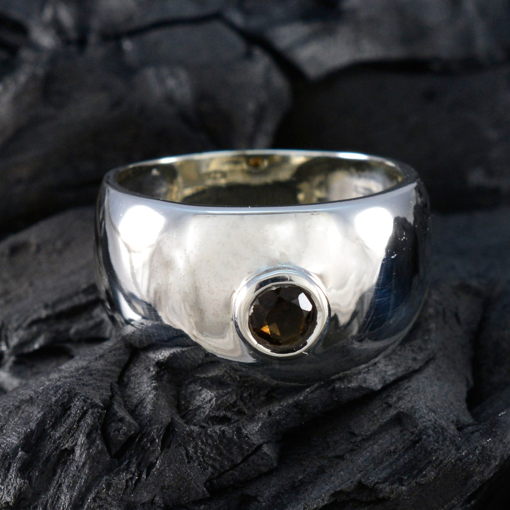 Smoky Quartz Solitaire German 925 Silver Brown Gemstone Eye catching Romantic Ring Jewelry