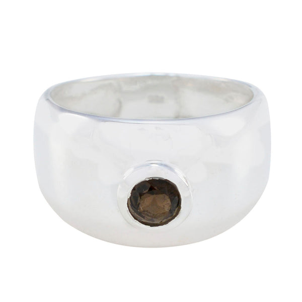 Smoky Quartz Solitaire German 925 Silver Brown Gemstone Eye catching Romantic Ring Jewelry