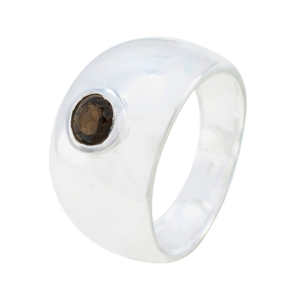 Smoky Quartz Solitaire German 925 Silver Brown Gemstone Eye catching Romantic Ring Jewelry