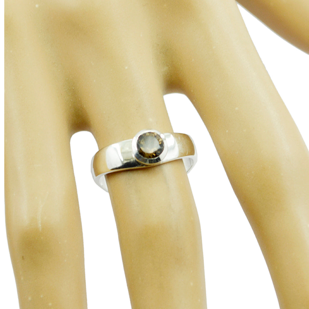 smoky quartz Solitaire Japanese 925 Sterling Silver Brown Gems Whisper thin Contemporary Ring Jewelry