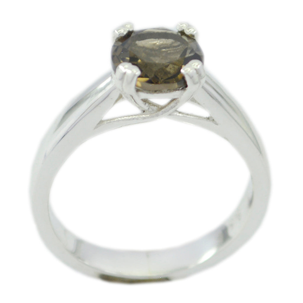smoky quartz Solitaire Moroccan 925 Sterling Silver Brown Gemstone Tiny Graceful Ring Jewelry