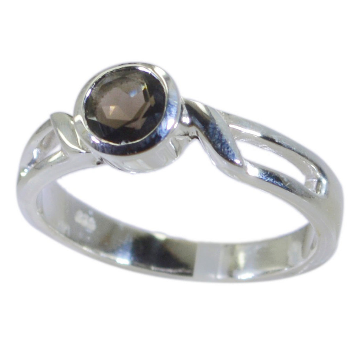 Anello glamour sottile e sottile in quarzo fumé, solitario, in argento giapponese, con pietra preziosa marrone Immagine secondaria del prodotto